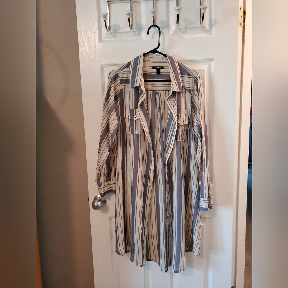 Striped Button-Up Shirt Dress
